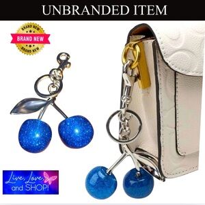 🍒 BLUE Cherry Keychain 🍒, Fashionably Delicious Summer Fruit Pendant Keyring